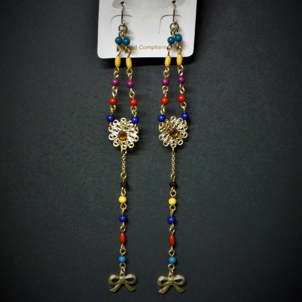Long Vintage Floral Dangling Earrings